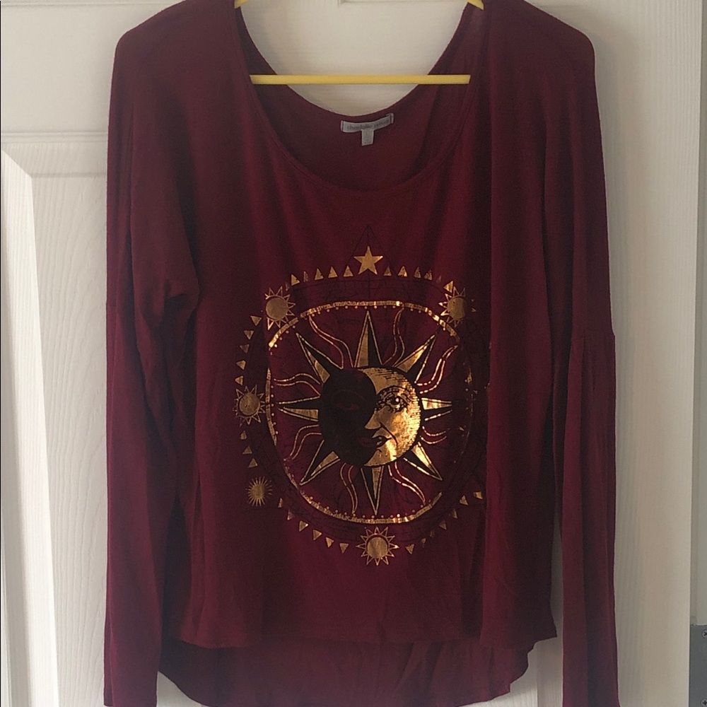 Women's Charlotte Russe Burgundy Sun and Moon Graphic Top